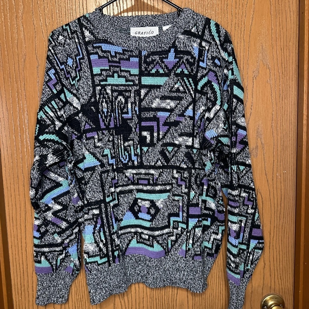 Vintage Grafico Geometric Men’s Sweater,  Size L, Multicolor